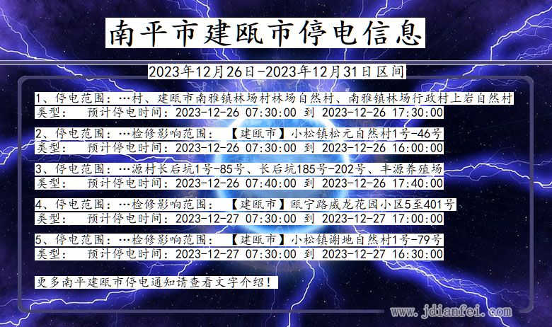 福建省南平建瓯停电通知