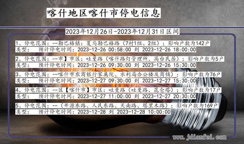 新疆维吾尔自治区喀什地区喀什停电通知