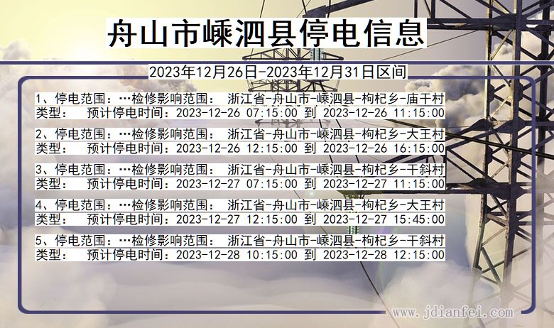 舟山嵊泗停电通知 浙江省舟山嵊泗停电通知