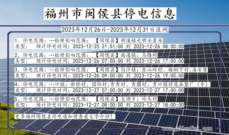 福建省福州闽侯停电通知