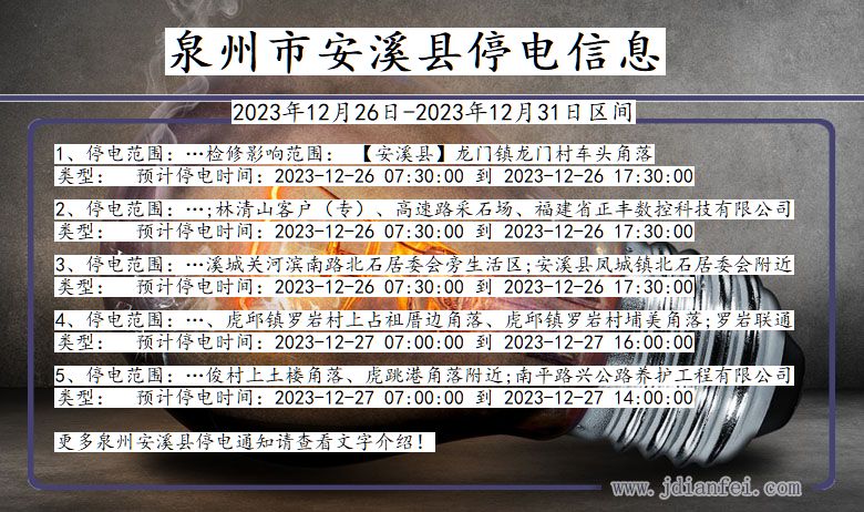 福建省泉州安溪停电通知