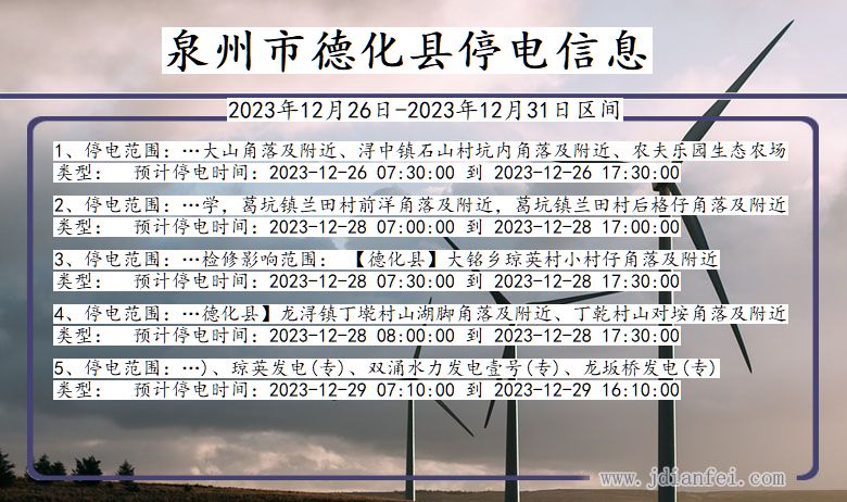 福建省泉州德化停电通知