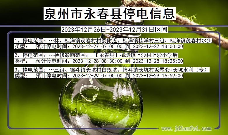 泉州永春停电通知 福建省泉州永春停电通知