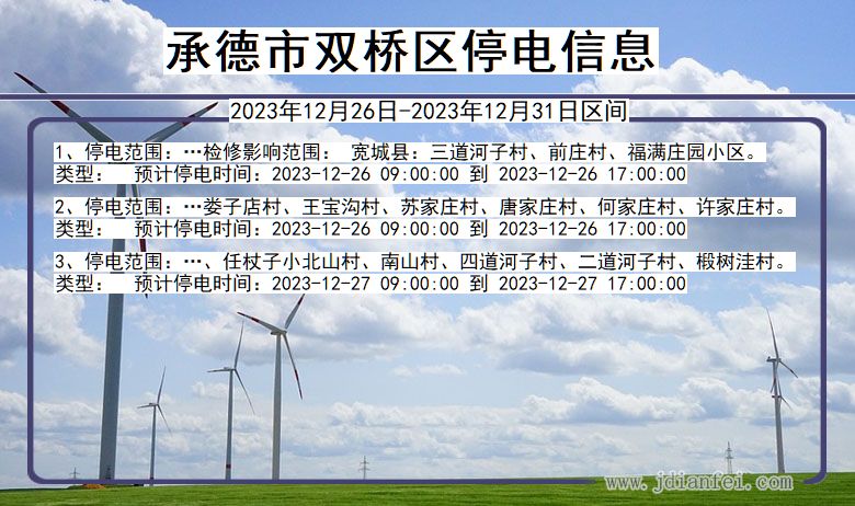 承德双桥停电通知 河北省承德双桥停电通知