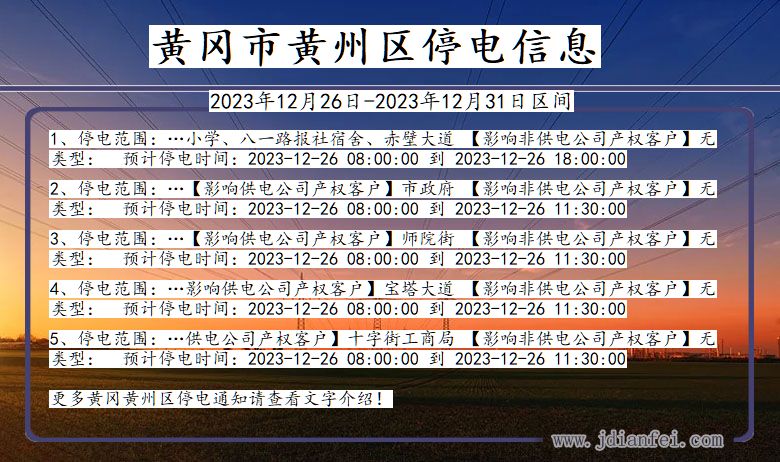 湖北省黄冈黄州停电通知