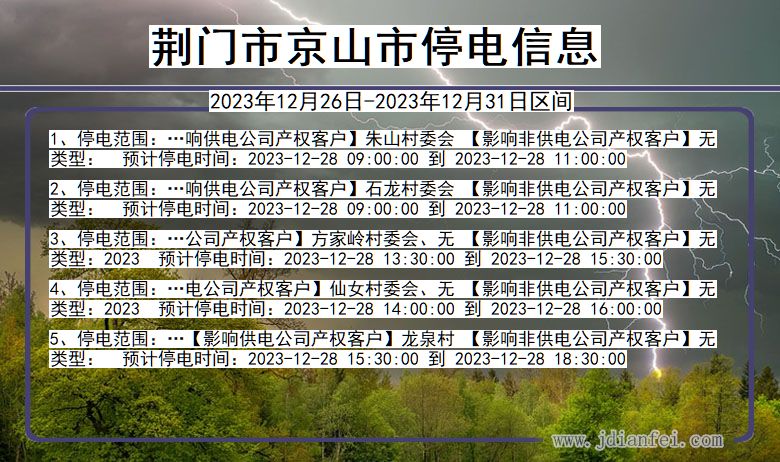 湖北省荆门京山停电通知