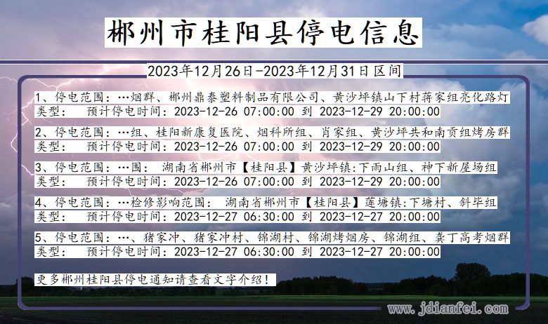 湖南省郴州桂阳停电通知