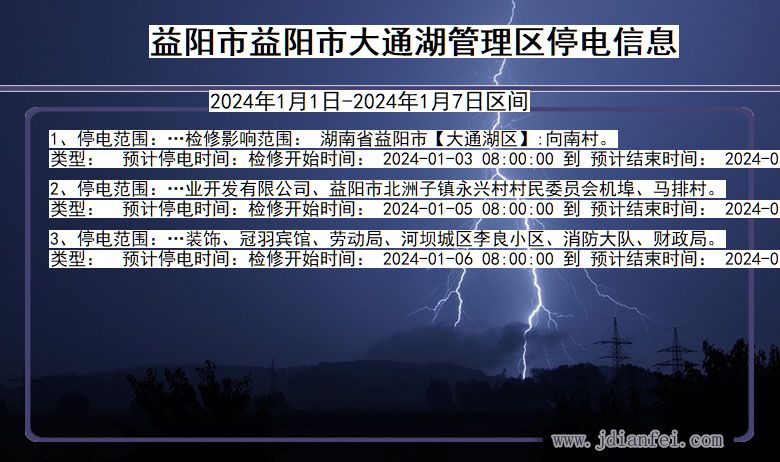 湖南省益阳益阳市大通湖管理停电通知