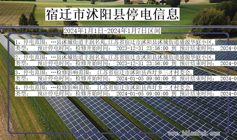 江苏省宿迁沭阳停电通知