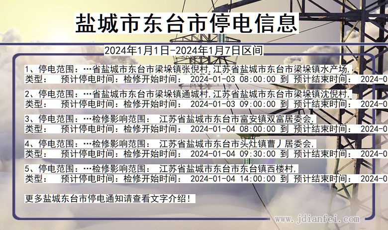 盐城东台停电通知 江苏省盐城东台停电通知