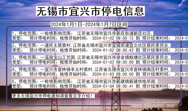 江苏省无锡宜兴停电通知