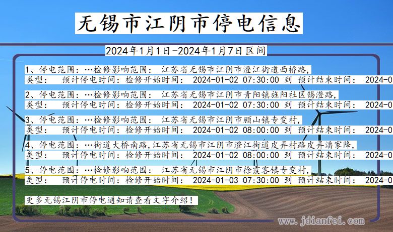 江苏省无锡江阴停电通知