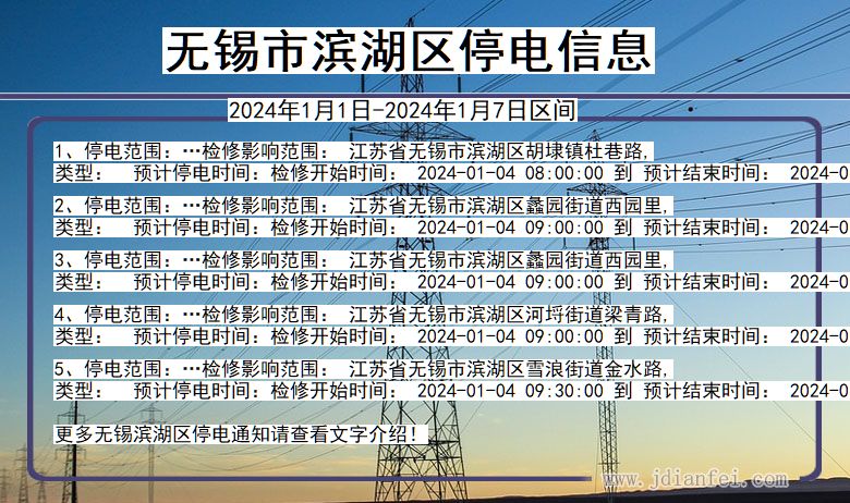 江苏省无锡滨湖停电通知