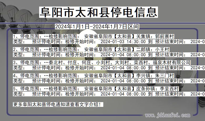 安徽省阜阳太和停电通知