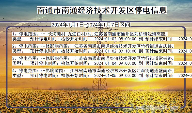 江苏省南通南通经济技术开发停电通知