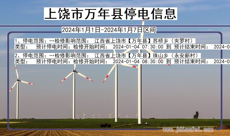 上饶万年停电通知 江西省上饶万年停电通知