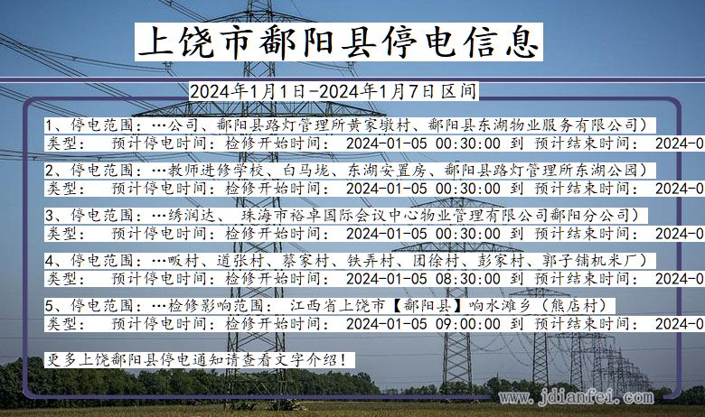 江西省上饶鄱阳停电通知