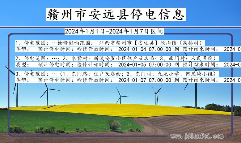 江西省赣州安远停电通知