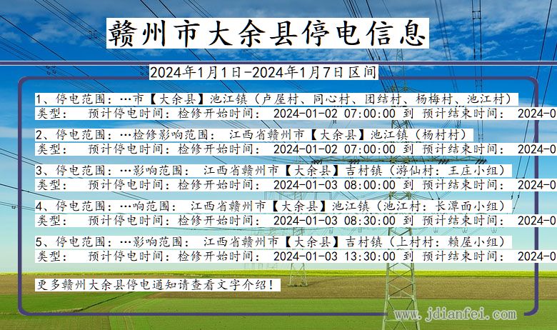 江西省赣州大余停电通知