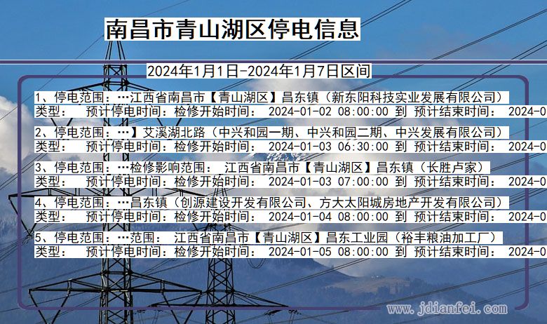 江西省南昌青山湖停电通知