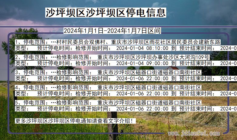 重庆市沙坪坝区沙坪坝停电通知