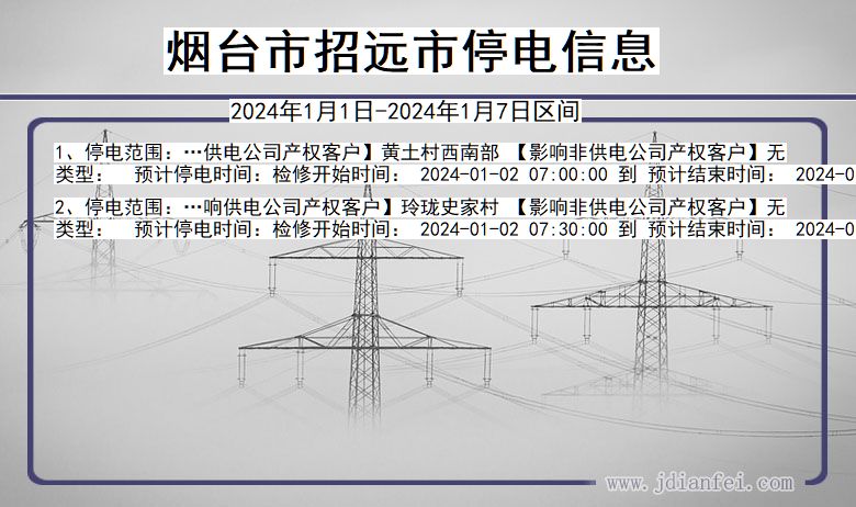 烟台招远停电通知 山东省烟台招远停电通知