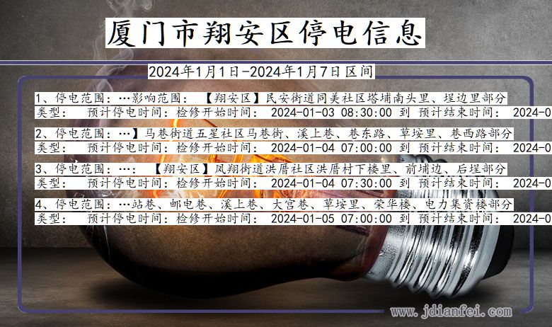 厦门翔安停电通知 福建省厦门翔安停电通知