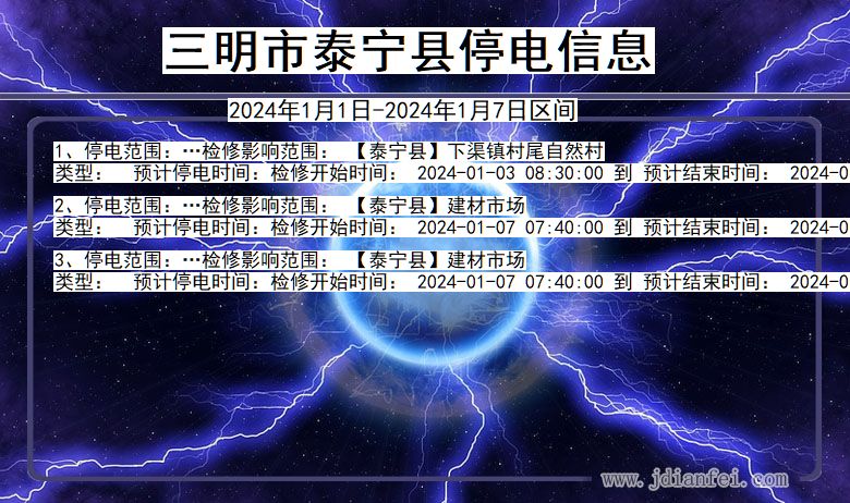 福建省三明泰宁停电通知