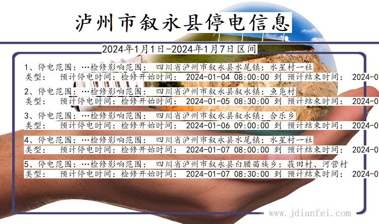 四川省泸州叙永停电通知