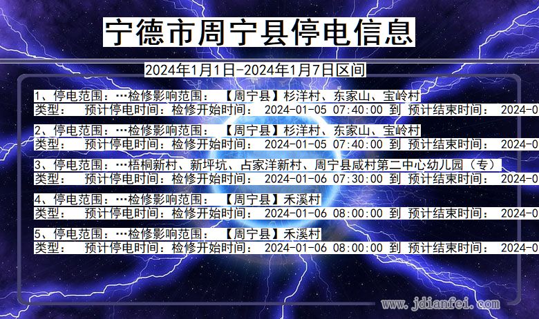 福建省宁德周宁停电通知