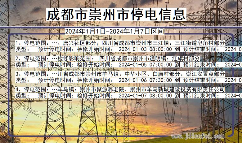 四川省成都崇州停电通知