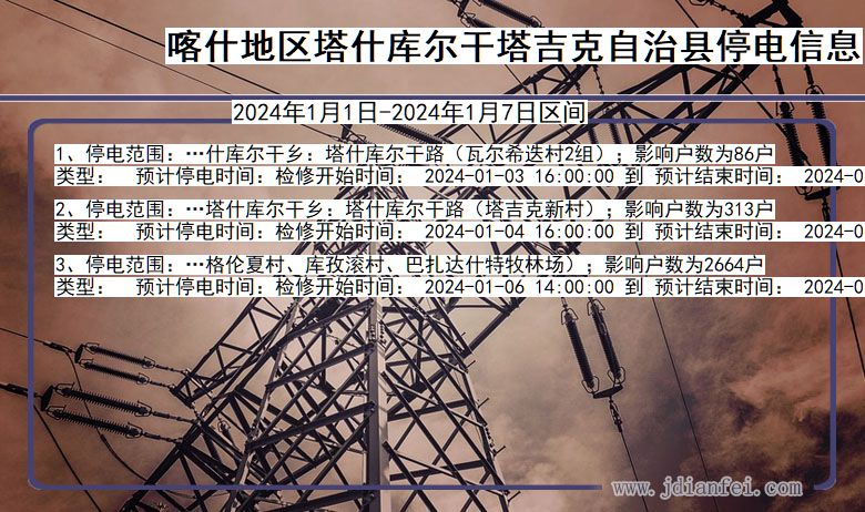 喀什地区塔什库尔干塔吉克自治停电通知 新疆维吾尔自治区喀什地区塔什库尔干塔吉克自治停电通知