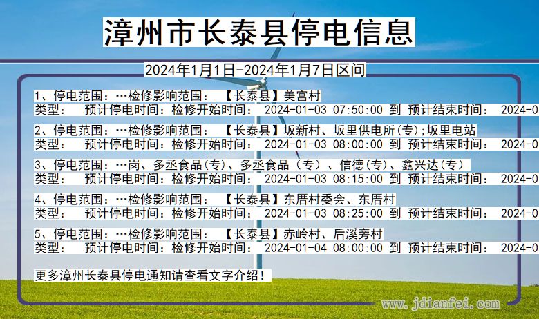 福建省漳州长泰停电通知