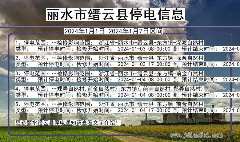 丽水缙云停电通知 浙江省丽水缙云停电通知