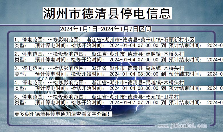 浙江省湖州德清停电通知