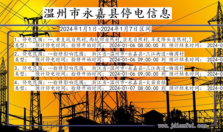 浙江省温州永嘉停电通知