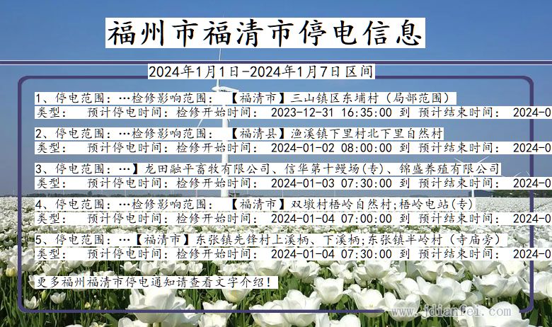 福建省福州福清停电通知