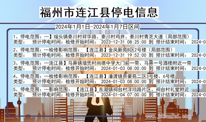 福建省福州连江停电通知