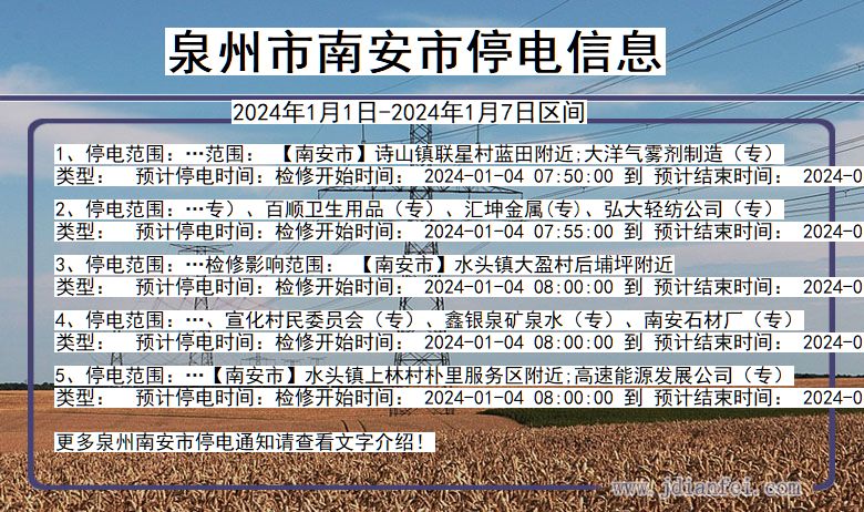 泉州南安停电通知 福建省泉州南安停电通知