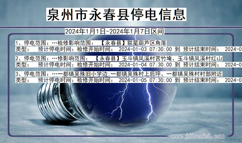 泉州永春停电通知 福建省泉州永春停电通知