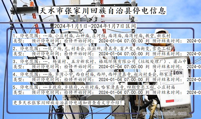 甘肃省天水张家川回族自治停电通知