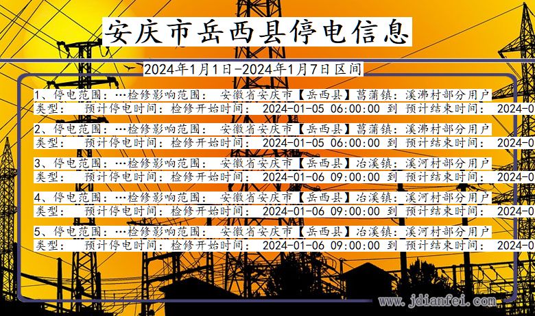 安徽省安庆岳西停电通知