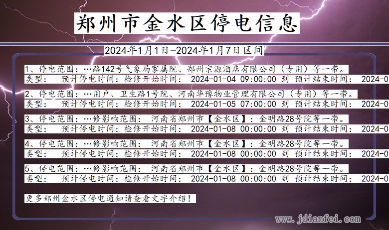 郑州金水停电通知 河南省郑州金水停电通知