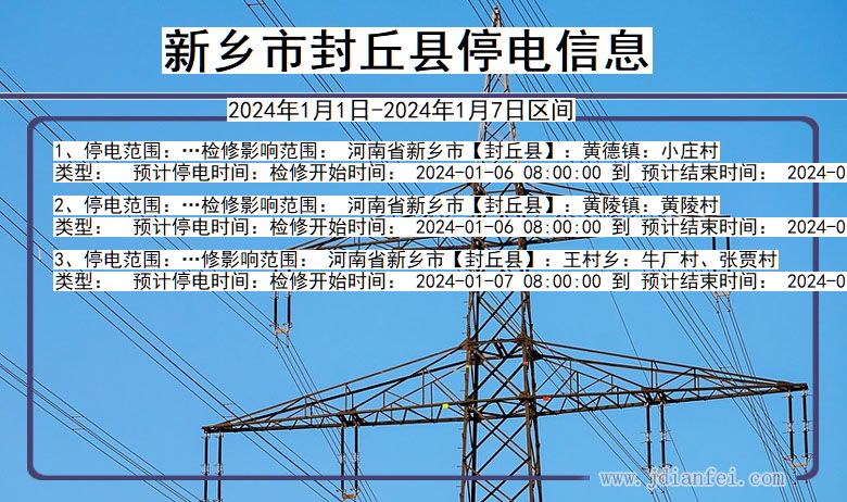 新乡封丘停电通知 河南省新乡封丘停电通知