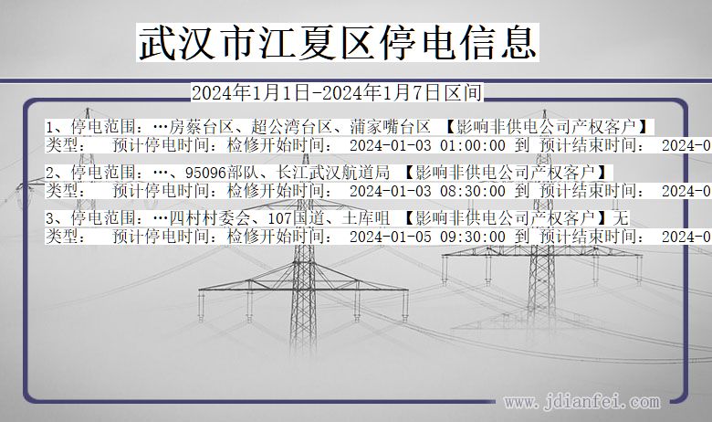 湖北省武汉江夏停电通知