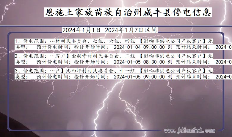 湖北省恩施咸丰停电通知