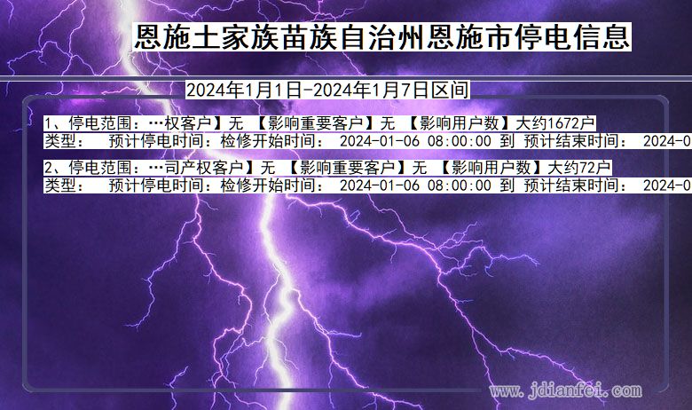 湖北省恩施恩施停电通知