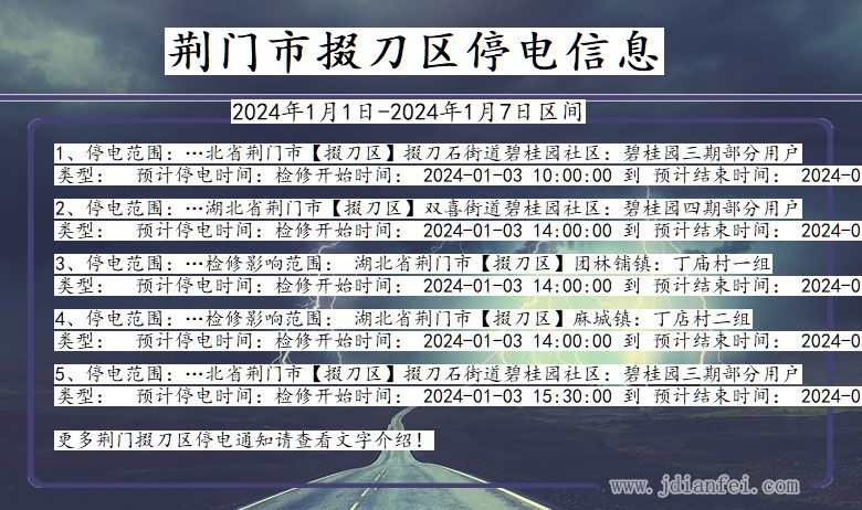 湖北省荆门掇刀停电通知