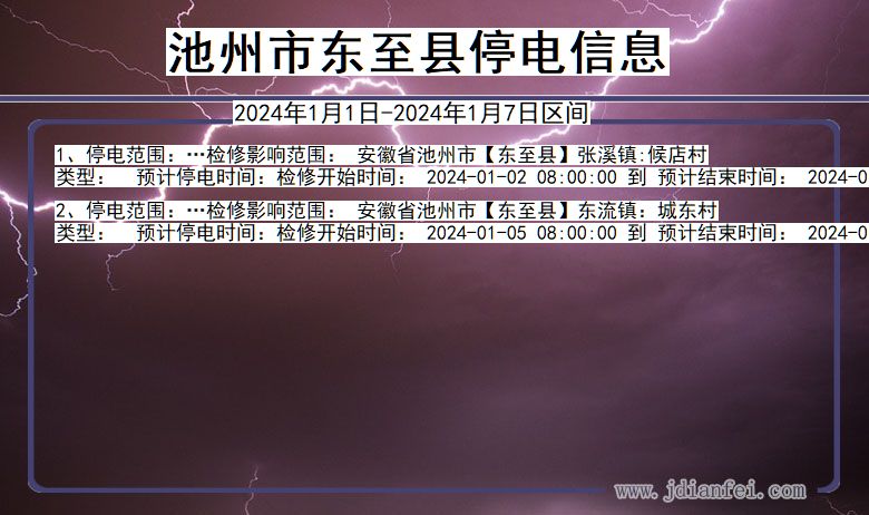 安徽省池州东至停电通知