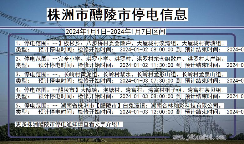 湖南省株洲醴陵停电通知